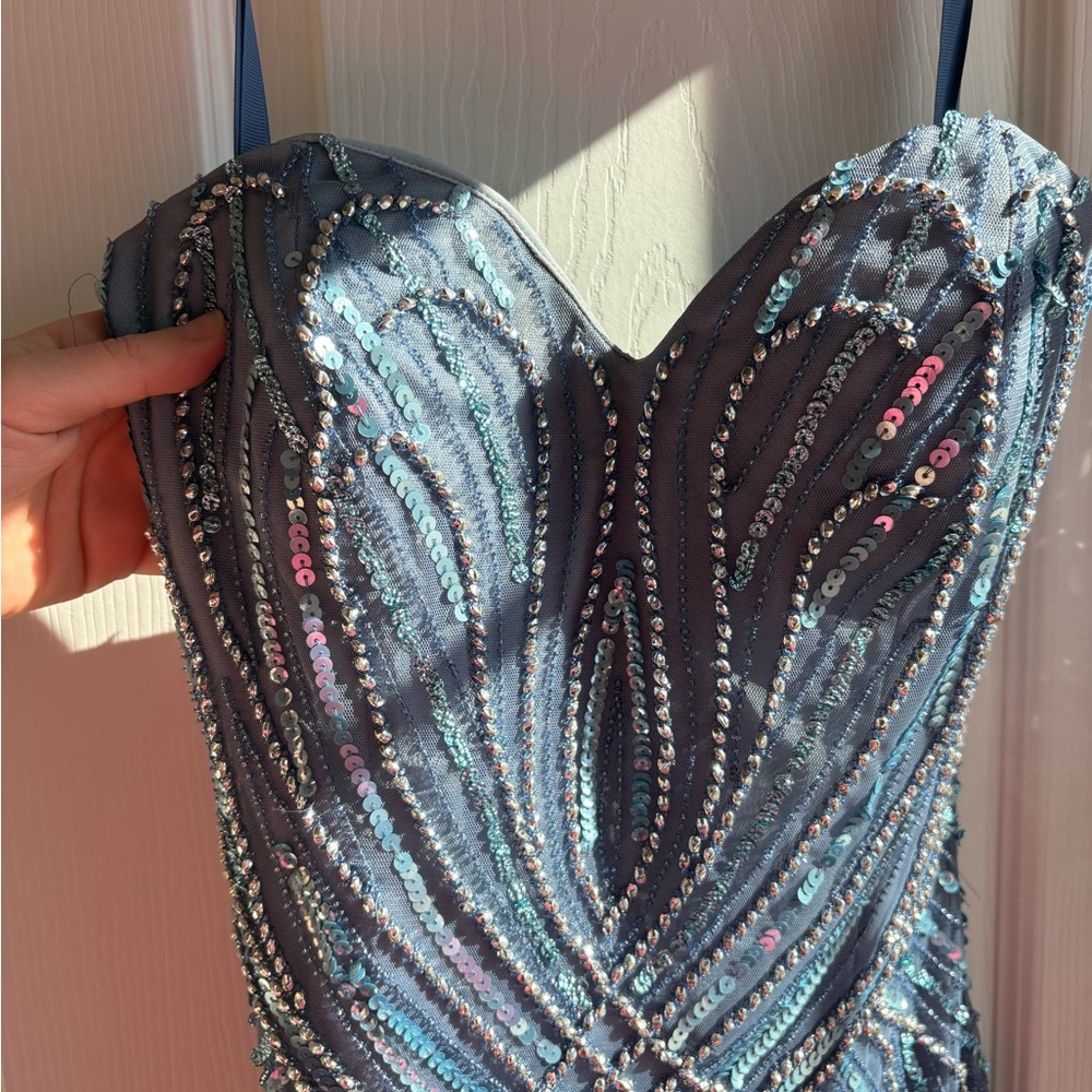 Blue Sequin Prom Dress